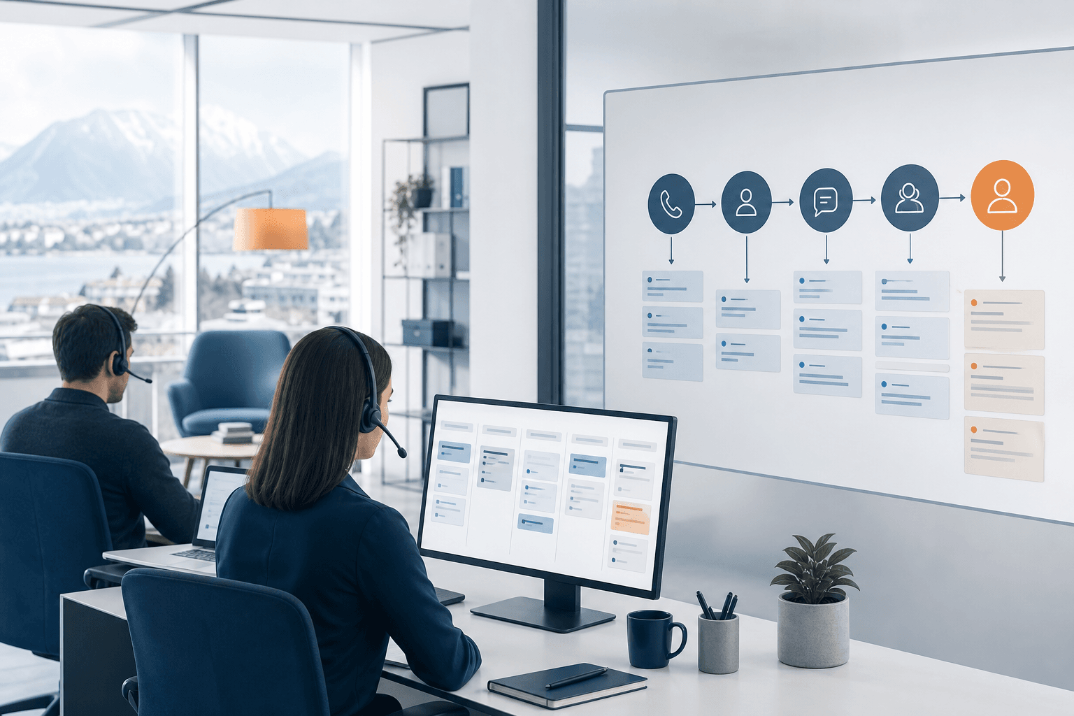 Editorial-Illustration zu sales pipeline aufbauen im Bereich outbound