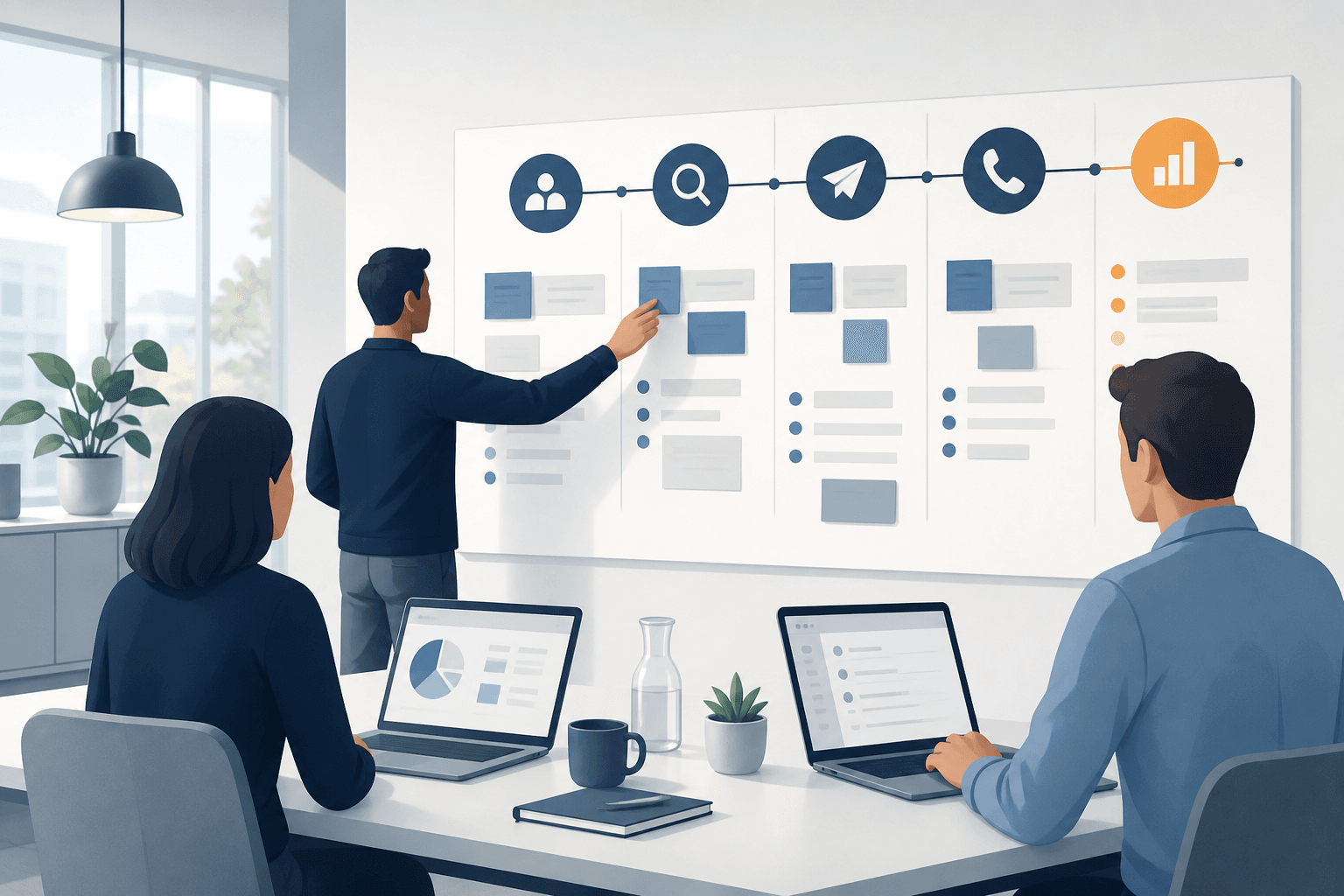 Editorial-Illustration zu outbound kampagne aufbauen